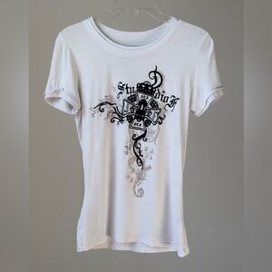 Studio F White Graphic Tee, Size M